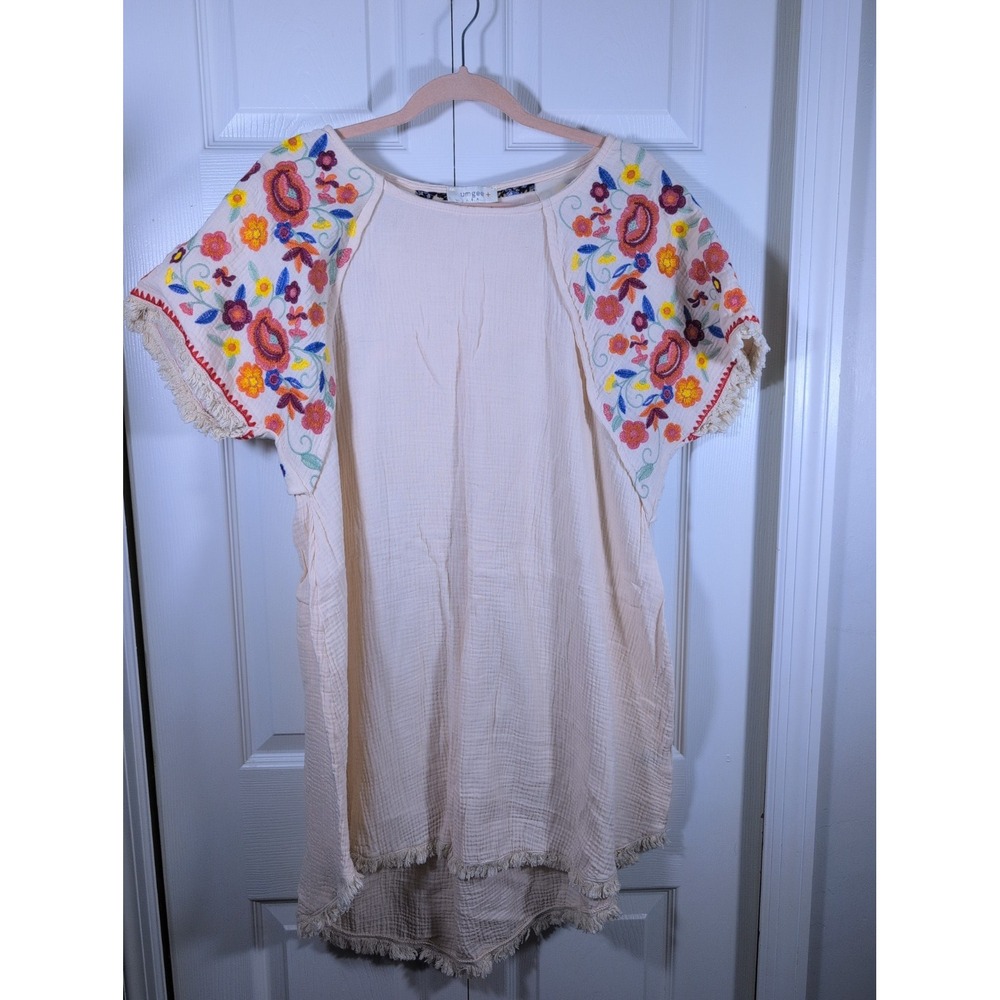 Umgee Embroidered Dress Womens 1X Cream Boho Cottage Prairie Romantic Feminine